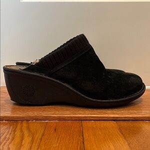 UGG Black Suede Wedge Clog Mules